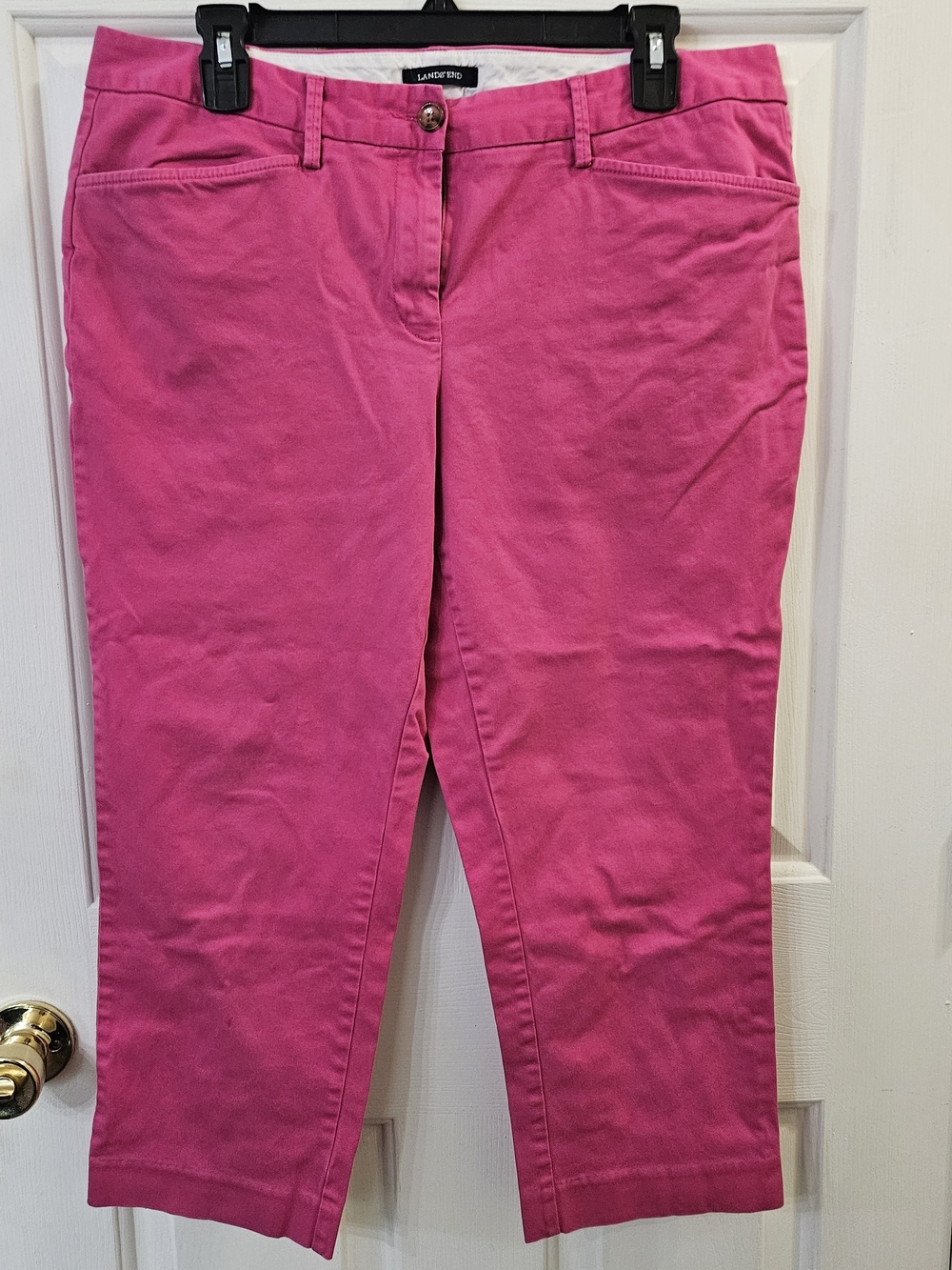 WOMEN'S LANDS END PINK MID-RISE CHINO SLIM LEG CROP PANTS  - SIZE 12P